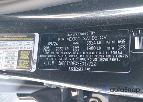 2025 Kia K4 Lxs z USA, uszkodzony, nr VIN 3KPFT4DEXSE017722